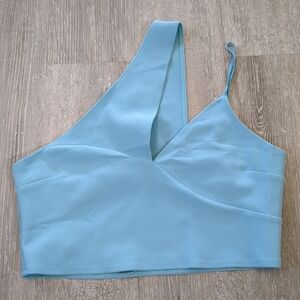 NWT Abercrombie & Fitch Crop Tank Top Women's Large Blue Assemetrical Summer